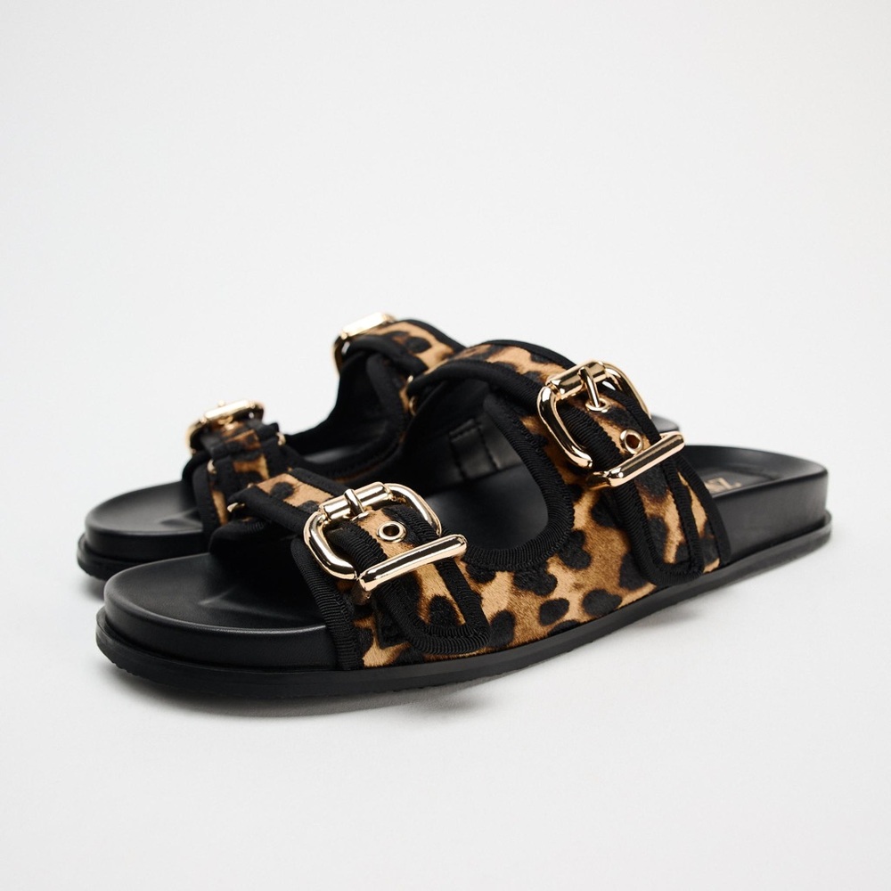 Zara Brown and Black Sandals with Leopard Print size 39